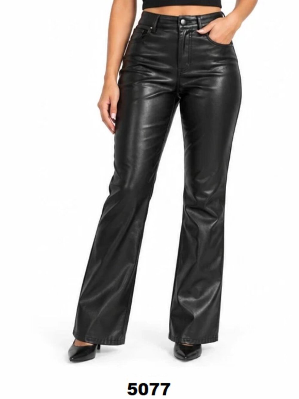 NWT No Boundaries Women's Black Faux Leather Midrise Baby Bootcut Pants